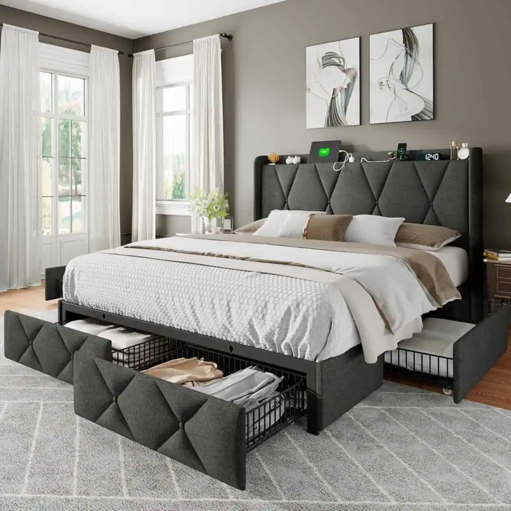 Queen bed with drawers Amazon