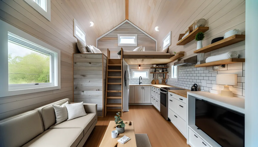 A cozy interior of a modern tiny house