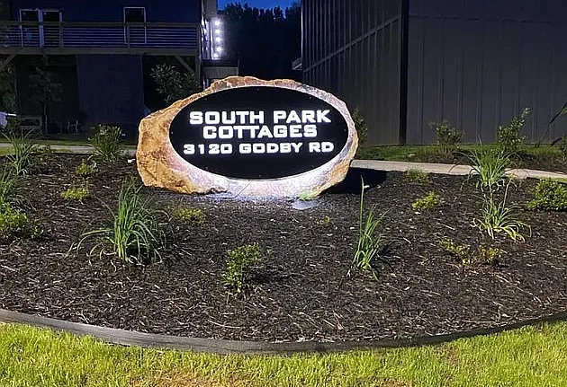 south park cottages tiny home community sign