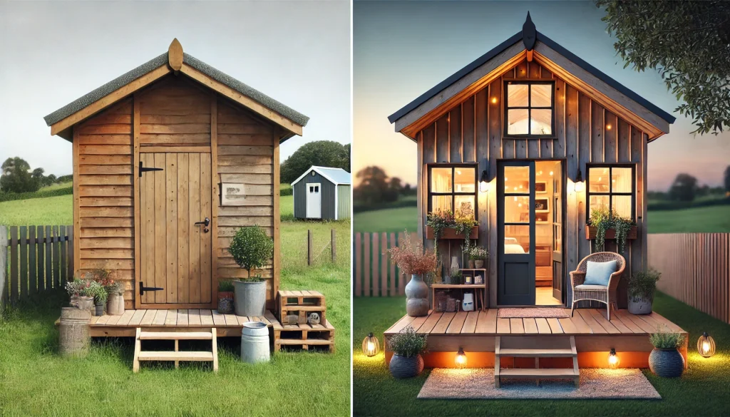 a shed to house conversion side by side