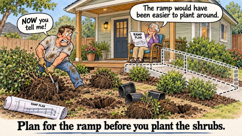 10 EASY ADU DESIGN IDEAS FOR AGING IN PLACE - IN CASE YOU NEED IT ONE DAY 6 Shrub trouble, ramp regret